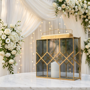 Wholesale Home and Weddings Decorative <b>Brass</b> Metal Framed Black Glass Candle Holder <b>Lantern</b> - Product Image 1