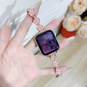 สายนาฬิกาแฟชั่น Upro สำหรับ Apple Watch 10 9 8 SE 7 6 5 4 3 สายนาฬิกาโลหะลายดอกไม้สุดหรูสำหรับ IWatch - Product Image 4