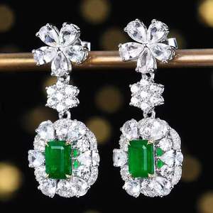 SGARIT Emerald <b>Dangle</b> <b>Earrings</b> 1.25ct Natural Emerald 18K Solid Gold Drop <b>Earrings</b> Inlaid 40 <b>Diamonds</b> 48 White Sapphires Jewelry - Product Image 3