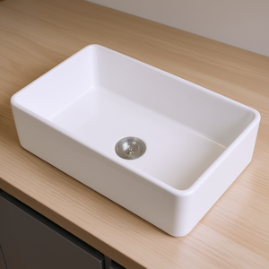 Évier de cuisine encastré style ferme, cuve simple, 33,5x20 po, en porcelaine blanche, rectangulaire, facile à nettoyer - Product Image 2