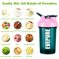 Bouteilles de shaker à protéines EVEPURE 13 oz en PP avec poignée, anti-fuite, sans BPA, lavables au lave-vaisselle, pour adultes, utilisation en extérieur