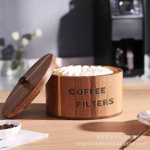 กล่องกรองกาแฟไม้พร้อมฝาปิด ภาชนะเก็บสำหรับกรองกาแฟ ใช้ในครัวเรือน - Product Image 2