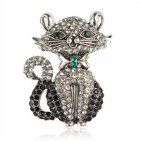 Broche chat vintage en strass, épingle chat mignonne, broches animales élégantes pour femme, épingle scintillante pour manteau ou écharpe, cadeau pour les amoureuses des chats