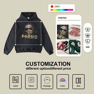 Sudadera con capucha unisex de alta calidad Otoño e invierno Estampado suelto Sudadera con capucha lavada pesada de gran tamaño - Product Image 4