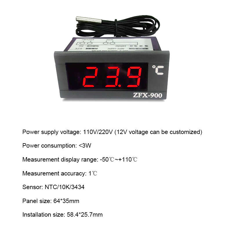 110V 220V Embedded Temperature Meter Intelligent Digital Temperature Display Panel For Refrigerator Cold Closet Zfx-900(图1)
