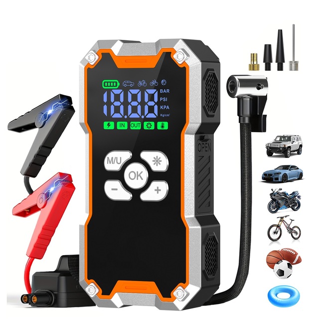 Portable Car Jump Starter with Air Compressor Battery Booster With Air Pump Emergency Quick Start Lithium Battery SOS Led Light
