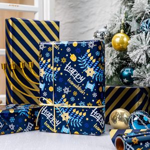 Burymento Hanukkah Wrapping Paper 17 In X 32.8 Ft Metallic Blue Gift <b>Wrap</b> For Chanukah Holiday Celebrations - Product Image 2