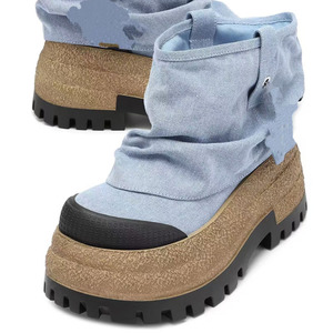 Botines de mezclilla de plataforma gruesa para mujer con suela plana, tacón bajo cuadrado, botines casuales con punta redonda - Product Image 3
