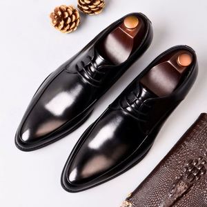 High Quality New Hot Selling Genuine Leather ASTON M.JAZZ British Business Large Size Men's <b>Pointed</b> Lace-Up Patchwork Office - Product Image 1