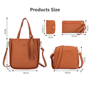 Women's Fashion 2025 Spring/Summer/Autumn/Winter Four Piece Set Solid Color Big Bag Chains One <b>Shoulder</b> Handheld Zipper - Product Image 6
