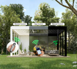 Pergola compatible avec la maison intelligente, avec commande par application, toit à lames motorisées à commande vocale pour une vie moderne et intelligente en villa - Product Image 2