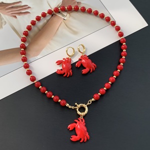 TK-B131 Lucky <strong>Crab</strong> Pendant Necklace Set Red Beaded Necklace Ins Hot Fashion Necklace Set <strong>Jewelry</strong> As New Year Gifts - Product Image 1