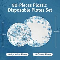 80 Assiettes jetables en plastique sans BPA, motif floral chinoiserie blanc et bleu, 10,25 po pour le dîner et 7,5 po pour le dessert, pour événements et mariages