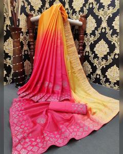 Etnisch Kledingstuk Zelf Ontworpen Feestkleding Designer Net En Fluwelen Zijden <span class=keywords><strong>Half</strong></span> En <span class=keywords><strong>Half</strong></span> Geborduurd Sari Met Blouse Indian Dameskleding - Product Image 3