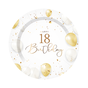 Juego de Vajilla para Fiesta DAMAI, Platos, Vasos y Servilletas de Papel Blancos y Dorados, Vajilla Desechable para Celebración de 18 Años - Product Image 6