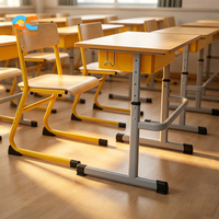 Ensemble de mobilier moderne pour salle de classe universitaire : Bureau d'étude ergonomique pour étudiant, finition grain de bois jaune, structure métallique – Vente en gros directe usine