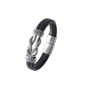 สร้อยข้อมือหนังผู้ชายสไตล์วินเทจ งานแฮนด์เมดถักทอ เครื่องประดับเงินทิเบต ของขวัญ ขนาด 7.5 8.5 9 นิ้ว - Product Image 5