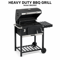 Barbecue à charbon de bois carré d'extérieur avec grilles en fonte, plateau à charbon réglable et étagère latérale