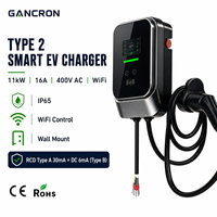 Chargeur EV GANCRON 11KW Type 2 16A 400V AC Prise UK WiFi Certifié CE 13A Montage Mural Charge Rapide Nouveau pour Voitures et Domicile