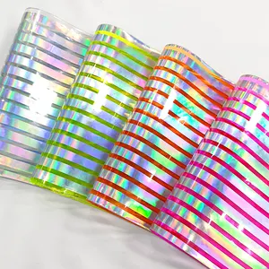 Grosir Garis Laser Holografik Dekoratif Film PVC Warna Transparan untuk Membuat Tas Hadiah