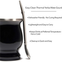 Set Premium de Mate Camionero, Taza de Mate - Taza de Té de Acero Inoxidable - Envuelta en Cuero Marrón, Hecha a Mano en Uruguay