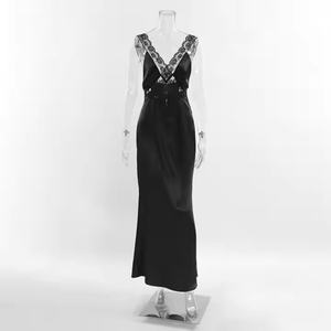 Nouvelle arrivée, prix bas, robe en dentelle d'automne de haute qualité, robe de soirée maxi sans manches, dos nu, col en V profond pour femmes - Product Image 5