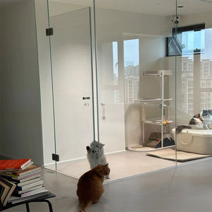 Cloison moderne sans cadre en verre trempé avec porte, mur de séparation <span class=keywords><strong>acoustique</strong></span> à <span class=keywords><strong>vue</strong></span> panoramique pour bureau, maison, ou niche pour chat - Product Image 4