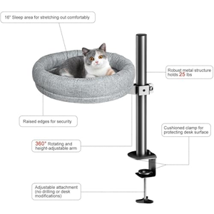 2025 Nouveau 360 °   Hamac de bureau rotatif pour chat, perchoir rond réglable en hauteur pour chat - Product Image 3