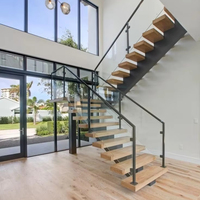 Massive schwimmende Holztreppe Mono Stringer Steel Kunden spezifische gerade Treppe mit Glas geländer