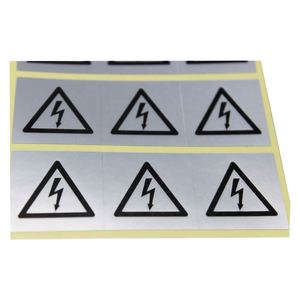 Étiquettes d'avertissement autocollantes en forme de triangle, en matériau PET, imperméables, pour utilisation en machine, options de couleurs jaune et argent - Product Image 2