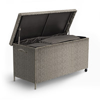 AJUNION Boîte de rangement de coussin en rotin tissé Boîte de rangement d'outils de jardin étanche avec verrouillable et roues