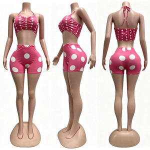 ZHEZHE Nuevo Estilo, Traje <span class=keywords><strong>Casual</strong></span> con Tirantes, Cuello Halter, Espalda Descubierta, Elástico, Estampado de Puntos, por Encima de la Rodilla, para Mujer, Verano - Product Image 3