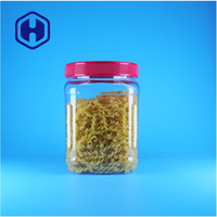 Pot carré en plastique PET transparent sans air pour bonbons/en-cas/aliments pour bébés, étanche, sans BPA, avec couvercle en plastique rouge, logo personnalisé, qualité alimentaire