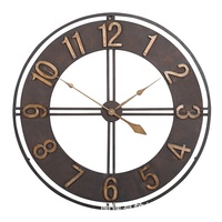 Jam Dinding Dekoratif 23,6 Inci, Ukuran Besar, Bergaya Rustic Vintage, Logam, Tanpa Suara Tik-tok, Dioperasikan dengan Baterai, Jarum Angka Arab, untuk Ruang Tamu