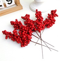 Harga Pabrik Buah Kecil Berry Merah Dekorasi Rumah Bunga Simulasi Tunggal Holly Buatan Dekorasi Natal