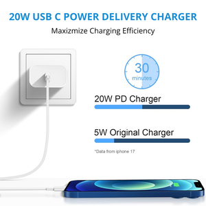 PD 20W USB C อะแดปเตอร์ชาร์จไฟติดผนังสำหรับ <span class=keywords><strong>iPhone</strong></span> 15 14 13 12 <span class=keywords><strong>Pro</strong></span> iPad <span class=keywords><strong>Pro</strong></span> ชาร์จเร็วป้องกันเราจากสหราชอาณาจักร - Product Image 4