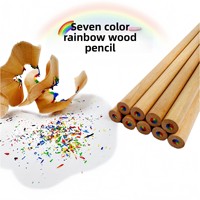 Crayons de couleur à l'huile créatifs à mine unique, arc-en-ciel sept couleurs, non solubles, en bois, pour étudiants et enfants, vente en gros