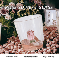 Verre à vin transparent unisexe en forme de cœur 3D haut de gamme, motif rose, résistant à la chaleur, simple paroi, grande capacité