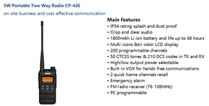 Peralatan Komunikasi Radio Dua Arah Baterai Li-ion 1800mAh CP-426 Tahan Air  Dapat Diprogram Melalui PC - Product Image 6