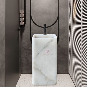 Lavabo en marbre rouge naturel Calacatta Lavabo colonne Salle de bain Lavabo intégré en pierre originale Meubles de salle de bain design - Product Image 3