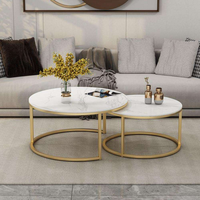 Ensemble de table basse en marbre rond moderne du milieu du siècle avec cadre en métal argenté ensemble de table basse imbriquée pour salon décor à la maison