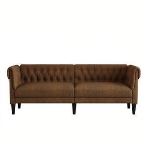 Canapé Chesterfield en tissu marron 100% polyester, dossier capitonné, trois places, pour salon - Product Image 1