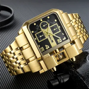 Oulm Goldener Stahl Herren Quarz-Armbanduhr Herrenuhren großes Zifferblatt Luxusmarke Auto Datum antik Relogio Masculino 3364B