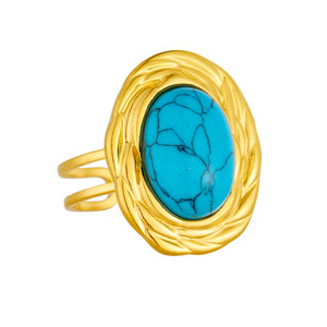 Fashion Retro Oval <b>Turquoise</b> <b>Ring</b> Stainless Steel Open Adjustable Unisex Party Jewelry - Product Image 5