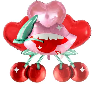 بالونات من القصدير لعيد الحب من المصنع بالونات love you cherry kiss mylar لتزيين حفلات الزفاف في عيد الحب