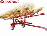 FASTMA 9L-6.0 Râteau à doigts rotatif agricole robuste et haute productivité, monté sur tracteur, 8 roues, pour foin, avec roulement
