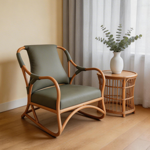 Sillón Boho de Ratán Natural, Silla de Salón con Acentos Costeros y Cojín de Cuero para Interiores y Exteriores, Sala de Estar, Comedor, Villa <span class=keywords><strong>AU</strong></span> - Product Image 4