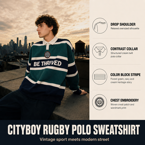 Sudadera Polo de Manga Larga para Hombre con Logotipo Personalizado, Estilo Rugby, a Rayas, de Algodón, Estilo Urbano, con Parche Bordado - Product Image 2