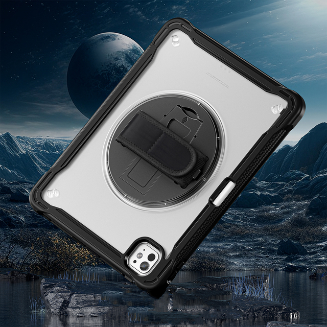 Silicone Tablet Case for ipad Air 13 M2 2024 Universal 360 Rotating Hand with Kickstand Shockproof Shoulder Strap Tablet Cover