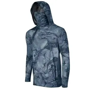 Wholesale Custom Design logo Polyester Sublimation UV Sun Protection Button Up Short Sleeve SPF UPF 50 Fishing Shirt with Hood